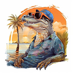 Crocodile chilling on the beach. Ai generated