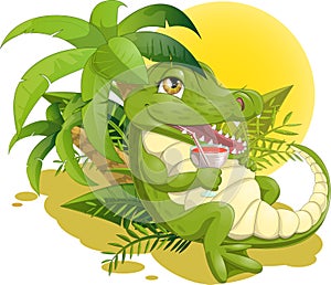 Crocodile with a cocktail