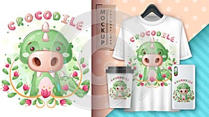 Crocodile in flower poster and merchandising.