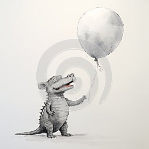 Crocodile Holding Taupe Balloon: Animated Gifs In Qian Xuan Style