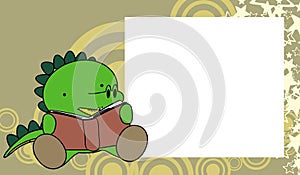 Crocodile kawaii character cartoon reading book picture frame background illustration