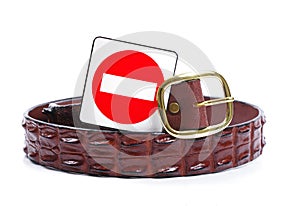 Crocodile leather belt and stop sign