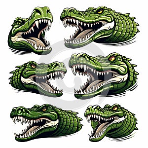 Crocodile Logos Collection: Alligator Head Cartoons In Gianni Strino Style