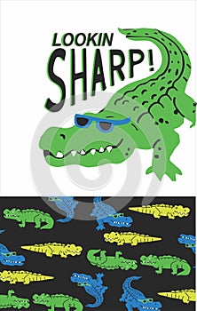 crocodile lookin sharp print vector art