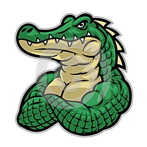 Crocodile mascot with huge muscle body