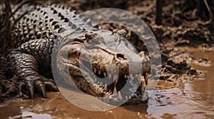 Crocodile in the Pantanal, Mato Grosso, Brazil Generative AI