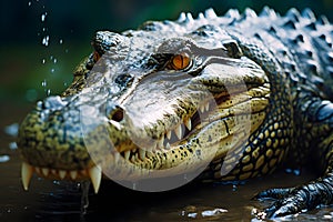 A crocodile in the river lurking for prey - AI generated