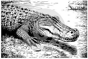 Crocodile IN RIVER sketch hand drawn in doodle style Vector illustration