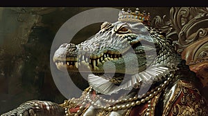 Crocodile in a royal robe powerful and dignified