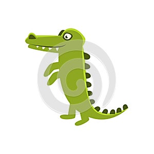Crocodile Smiling Standing Upright, Cartoon Character And His Everyday Wild Animal Activity Illustration