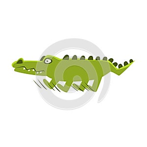 Crocodile Suddenly Breaking The Run , Cartoon Character And His Everyday Wild Animal Activity Illustration
