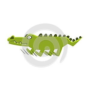Crocodile Suddenly Breaking The Run , Cartoon Character And His Everyday Wild Animal Activity Illustration photo