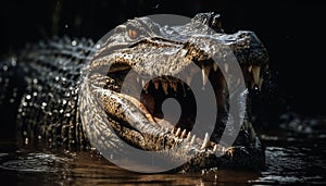 Crocodile teeth show aggression in the wet tropical climate generated by AI