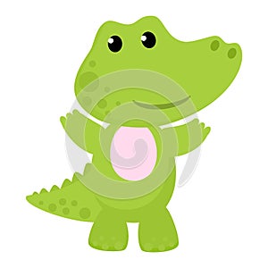 Crocodile vector cartoon crocodilian character of green alligator playing in kids playroom illustration animalistic