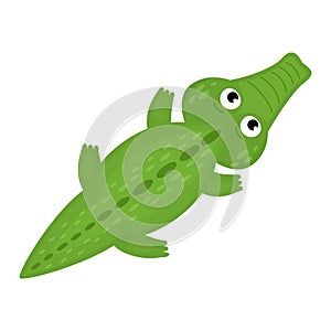 Crocodile vector cartoon crocodilian character of green alligator playing in kids playroom illustration animalistic