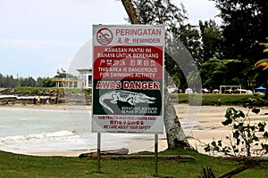 Crocodile Warning Signboard at a Beach Resort in Bintulu Sarawak Malaysia