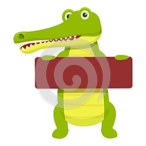 Crocodile wood board icon, cartoon style