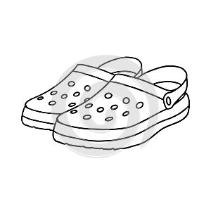 Crocs isolated on a white background. Beach sandals.Hand drawn vector illustration in Doodle style