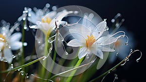 Meticulous Fantasy: Photorealistic Macro Of White Flowers With Water Drops