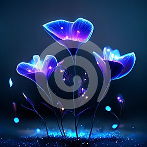 Crocuses with blue neon lights. Vector illustration for your design AI Generated