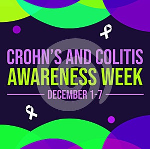 Crohnâ€™s and Colitis awareness week observation concept design with colorful shapes, ribbon and typography