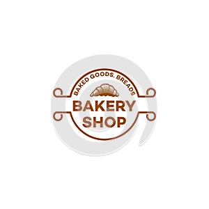 Croissant bakery, baguette, bread, vintage bakery logo Ideas. Inspiration logo design. Template Vector Illustration. Isolated On