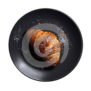 Croissant On Black Plate French Dines. Generative AI