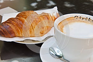 Croissant & Cappuccino for Breakfast photo