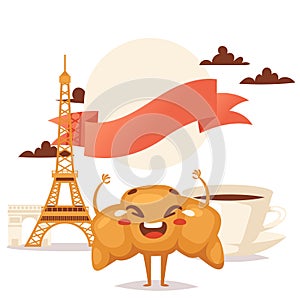 Croissant and coffee traditional French breakfast vector illustration