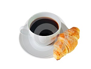 Croissant and cup of coffee composition isolated over white