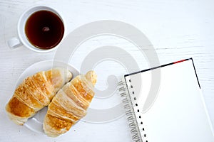 Croissant cup coffee white book