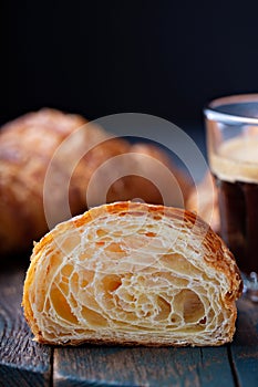 Croissant cut in half