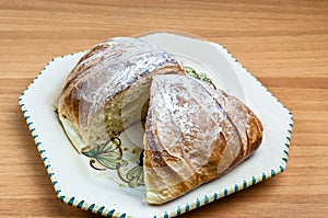 Croissant cut in half