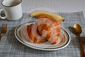 Croissant. Delicious breakfast with fresh homemade croissants Baked Pastries