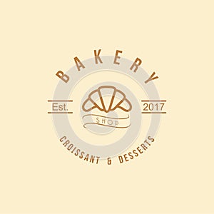 Croissant and Desserts Logo, Bakery Logo Vintage Design Vector Illustration Icon