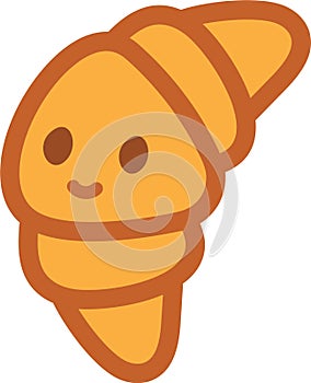 Croissant doodle mascot character emoji. Funny croisant emoticon. Isolated vector illustration.