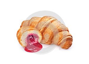 Croissant with st berry filling on white background