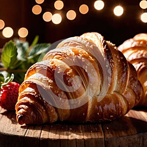 Croissant, traditional French flaky pastry, dessert or snack bread photo