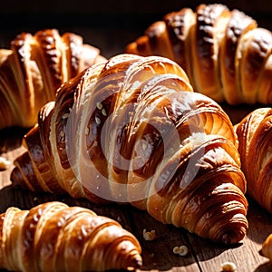 Croissant, traditional French flaky pastry, dessert or snack bread photo