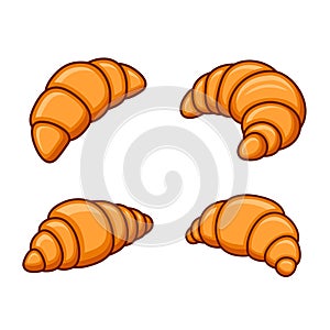 Croissants Bake Pastry Set on White Background. Vector