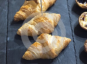 Croissants in bakery bread shop