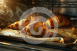 Croissants baking in an oven