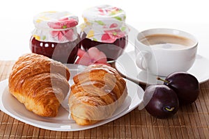 Croissants coffee and jam