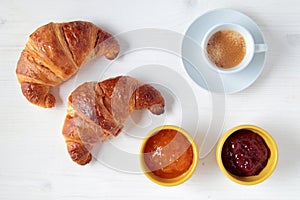 Croissants with jam and coffee