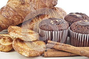 Croissants, muffins, cookies photo