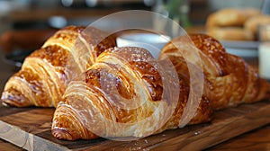 Croissants on Wooden Cutting Board