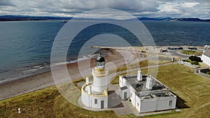 Cromarty Lighthouse at Cromarty Firth in the Scotland - aerial view