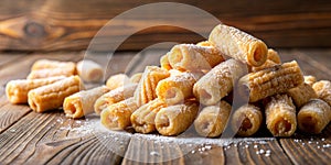 Cromboloni is a sweet snack that comes from the abbreviation of croissant and bomboloni Creative AI photo