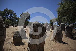 Cromlech de almendres view of the circle of stones photo