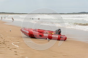 Surf rescue boat at the beach in Sydney.